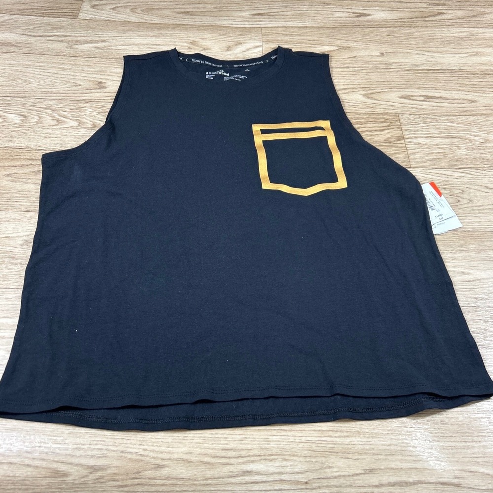 Sports Illustrated Women Black Tank Top W/ Gold Pocket Print ‎ XL
